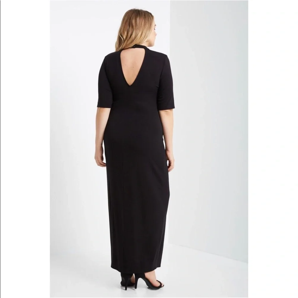 Black Choker V-neck Side Slit Maxi Dress